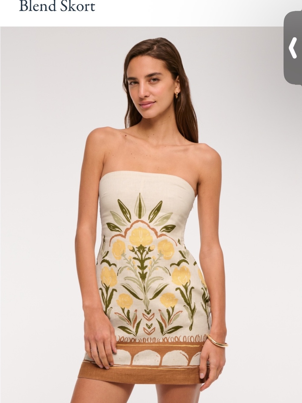 Abercrombie Strapless Floral Embroidered Mini Dress - Cream & Yellow